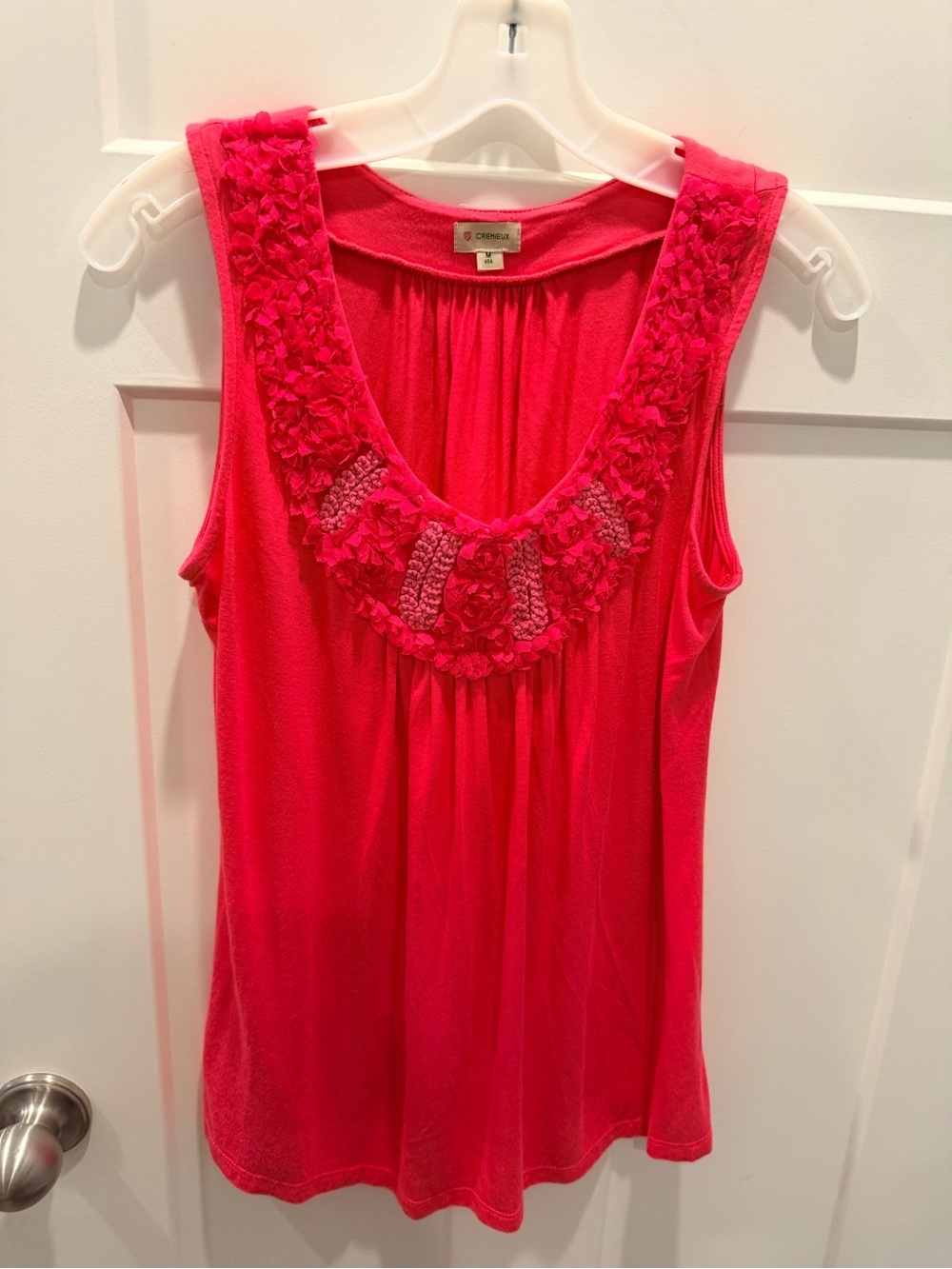 Cremieux Coral Pink Floral Appliqué Tank Top Medium Sleeveless Embellished